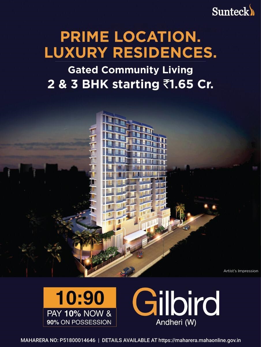 Pay 10% now & 90% on possession at Sunteck Gilbird in Mumbai Update